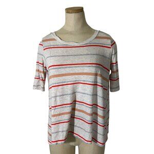 Demylee t shirt women's XS off white red pink stripe short sleeve shirt loose